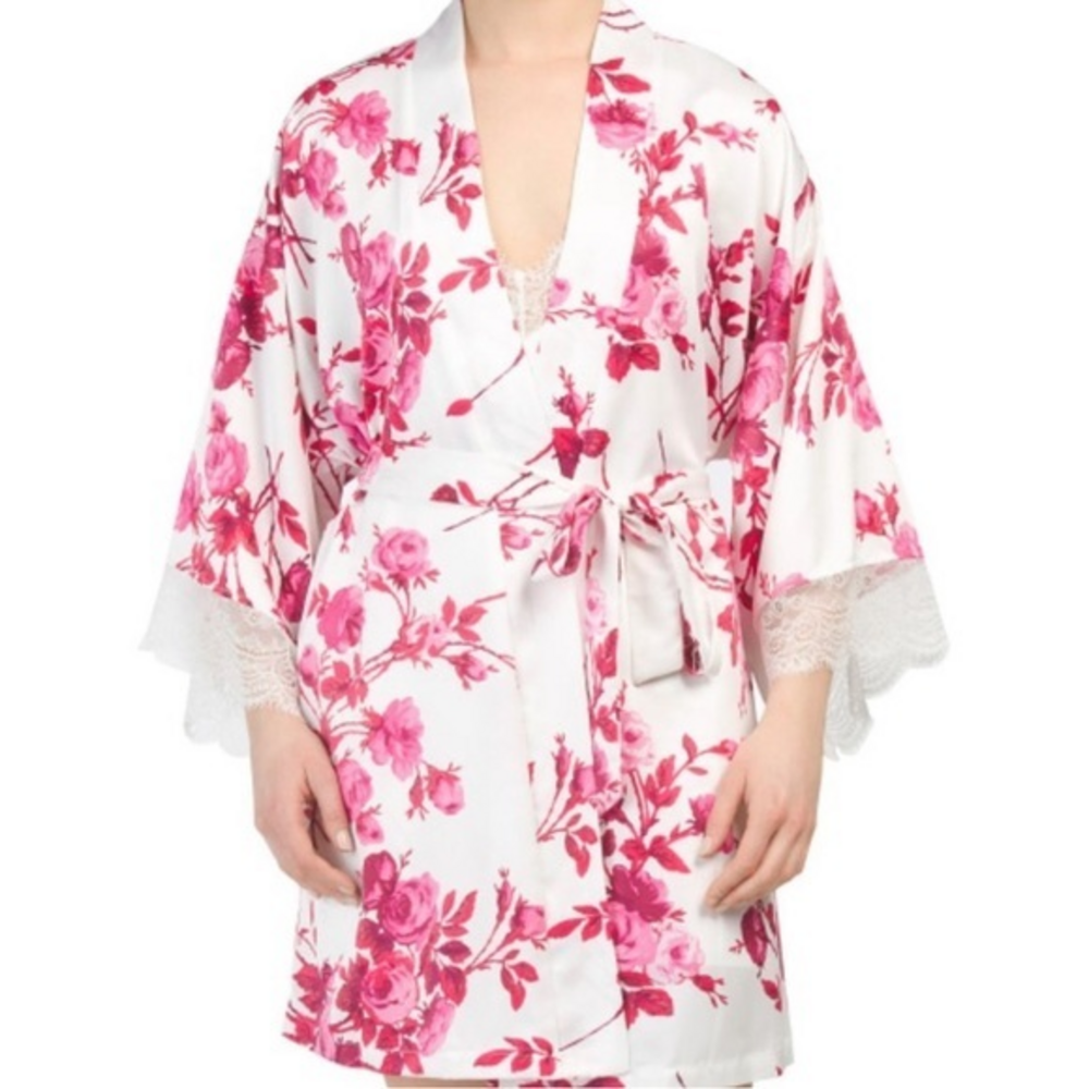 IN BLOOM BY JONQUIL Pink White Floral Robe‎ Size M/L